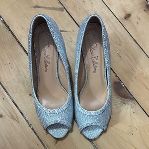 De Blossom Collection Silver Glitter Peep-Toe Heels